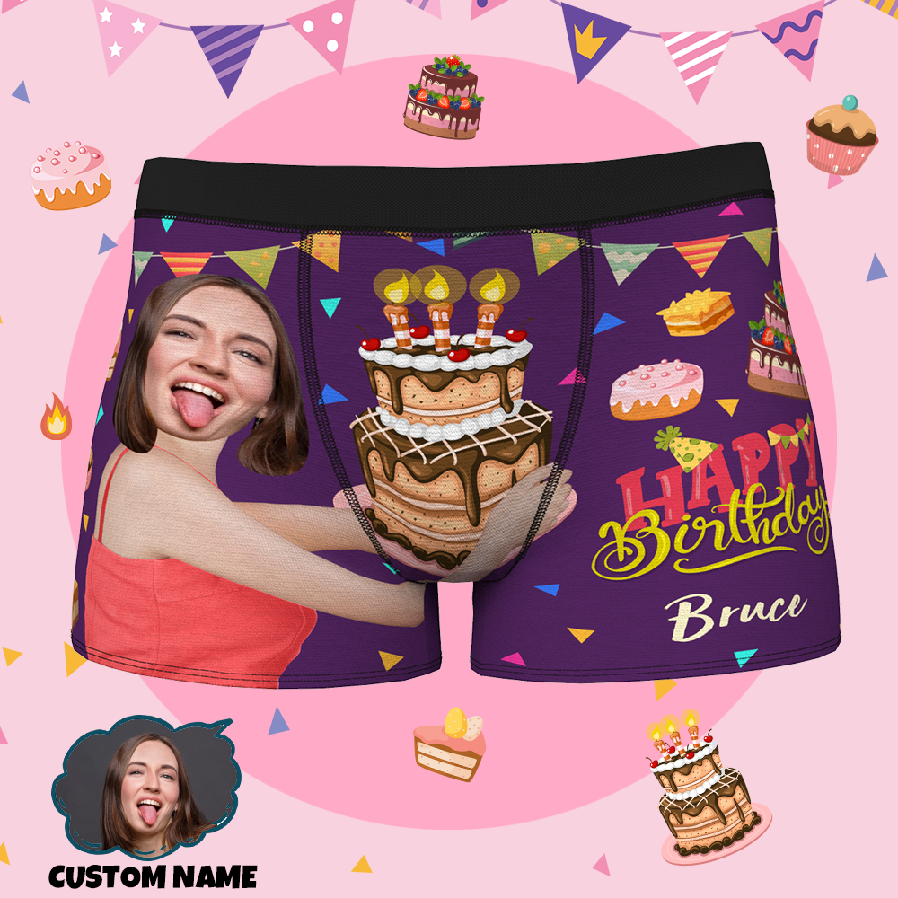 Personalized boxers Custom Face Custom Name Happy Birthday Men's All-Over Print Boxer Briefs Perfect gift for Your Husband Your Boy Friend - FaceSocksUSA