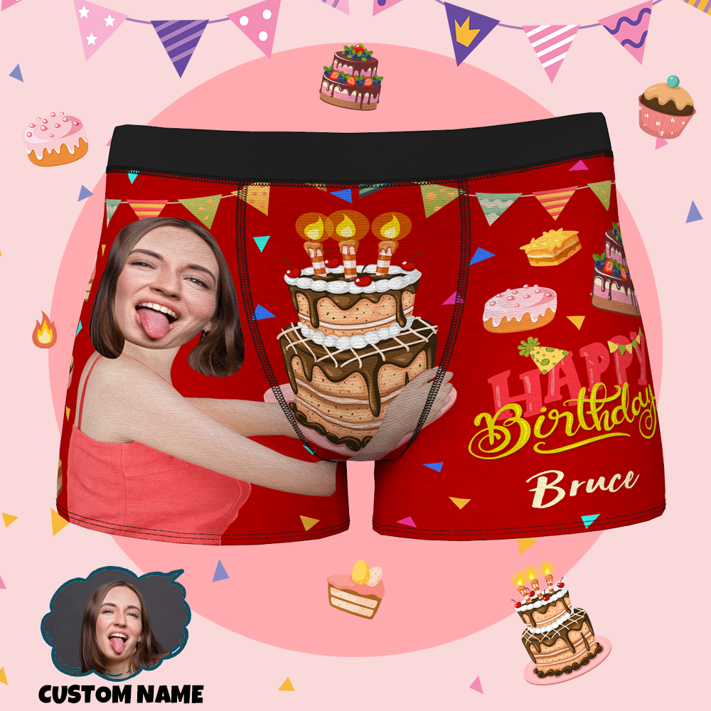 Personalized boxers Custom Face Custom Name Happy Birthday Men's All-Over Print Boxer Briefs Perfect gift for Your Husband Your Boy Friend - FaceSocksUSA