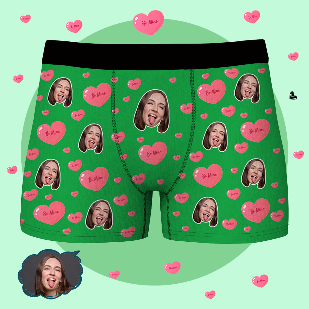 Custom Face Boxer Shorts Girlfriend Face - Be Mine - FaceSocksUSA