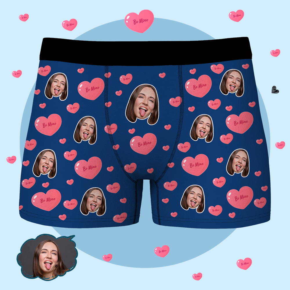Custom Face Boxer Shorts Girlfriend Face - Be Mine - FaceSocksUSA