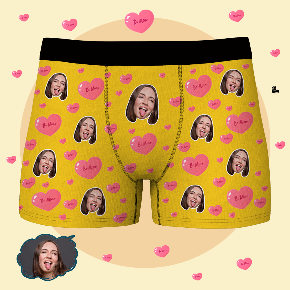 Custom Face Boxer Shorts Girlfriend Face - Be Mine - FaceSocksUSA