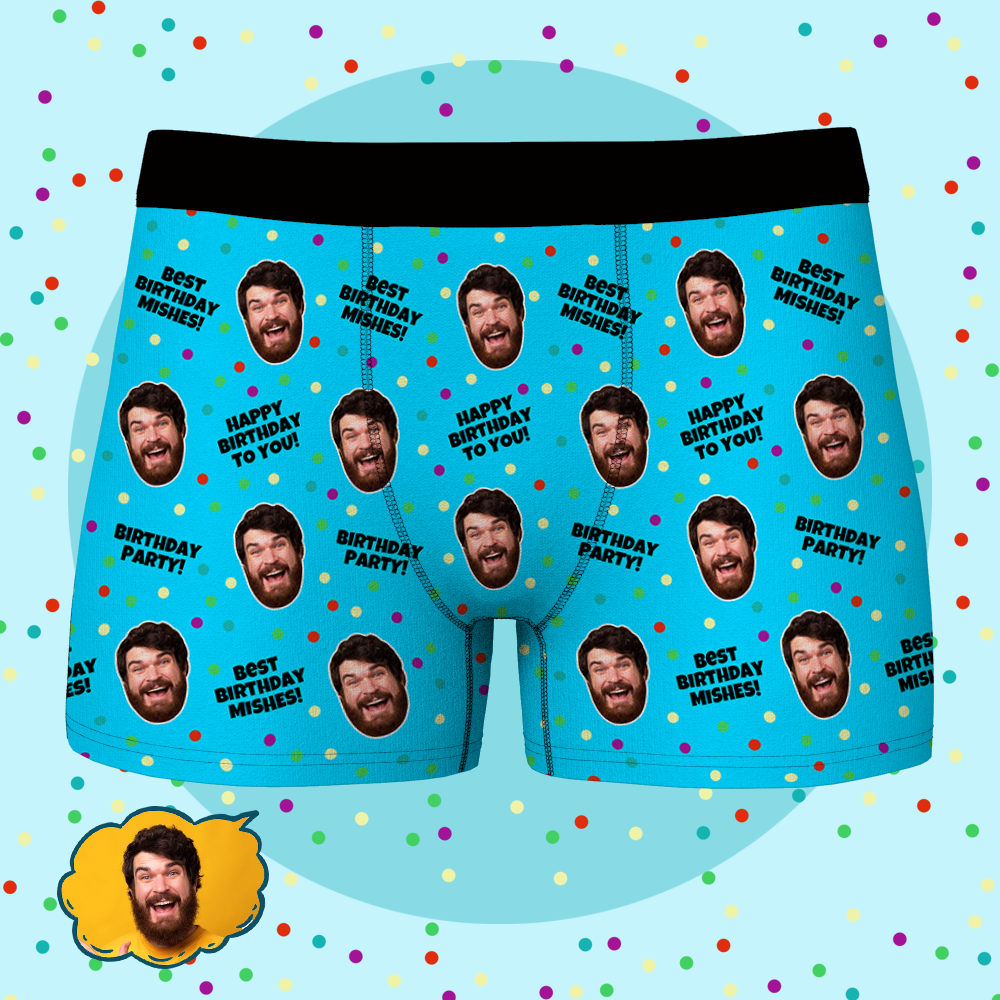 Custom Face Boxer Shorts Personalized Photo Boxer Shorts - Happy Birthday to You - FaceSocksUSA
