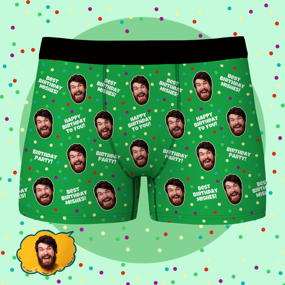 Custom Face Boxer Shorts Personalized Photo Boxer Shorts - Happy Birthday to You - FaceSocksUSA