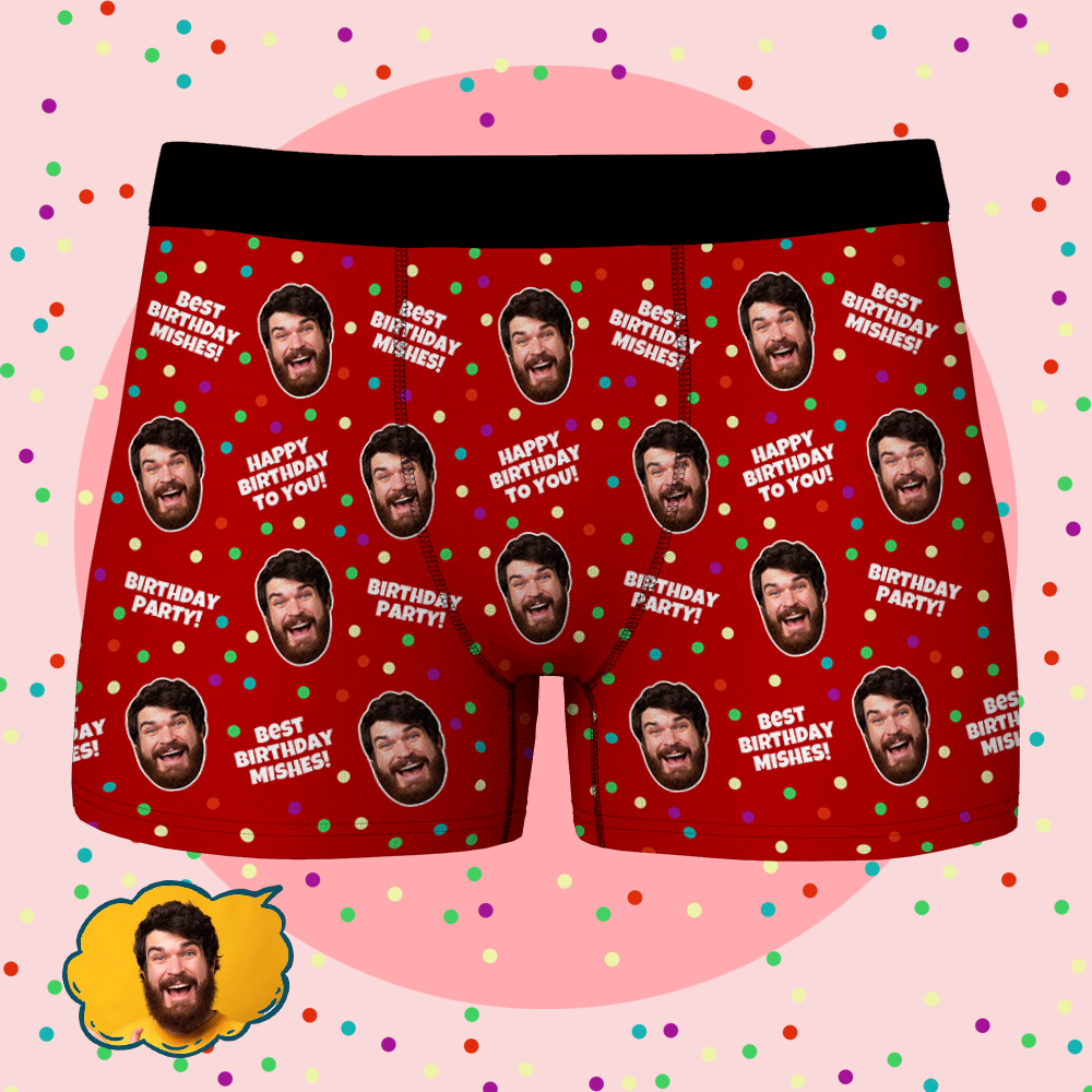 Custom Face Boxer Shorts Personalized Photo Boxer Shorts - Happy Birthday to You - FaceSocksUSA