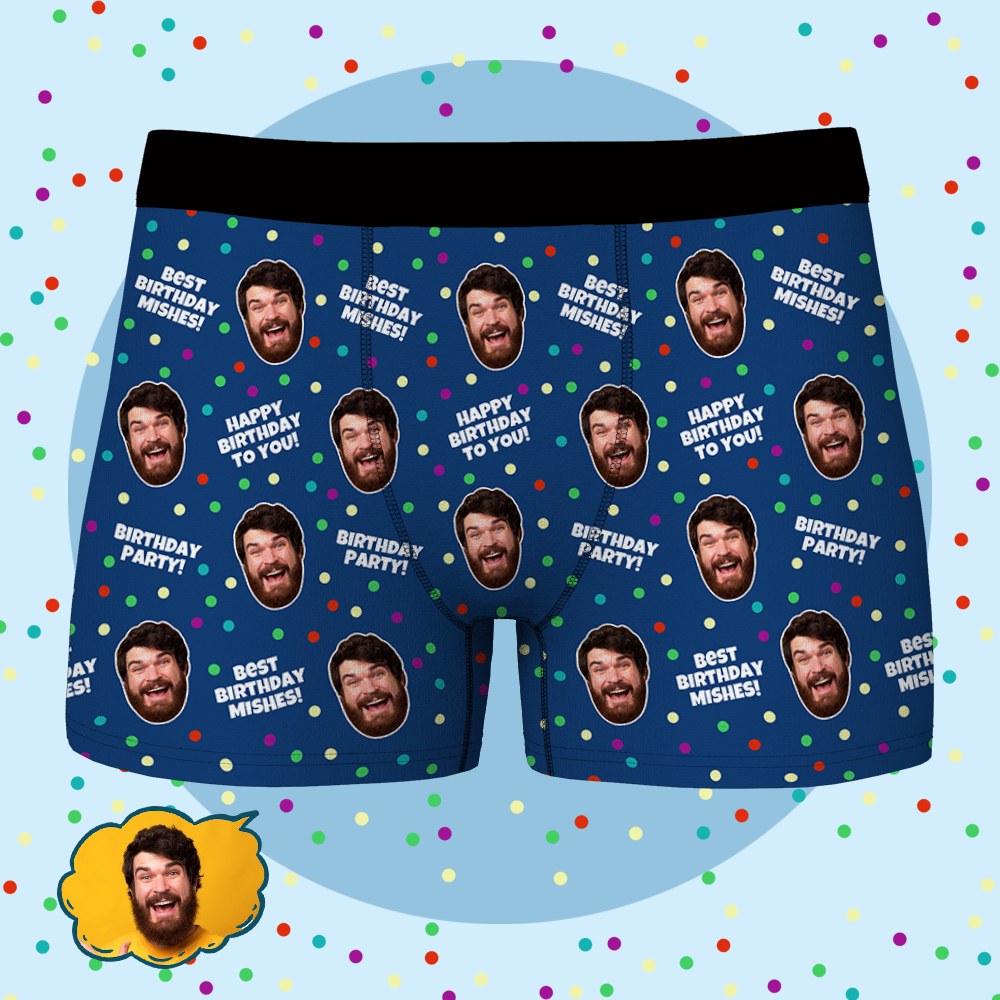 Custom Face Boxer Shorts Personalized Photo Boxer Shorts - Happy Birthday to You - FaceSocksUSA