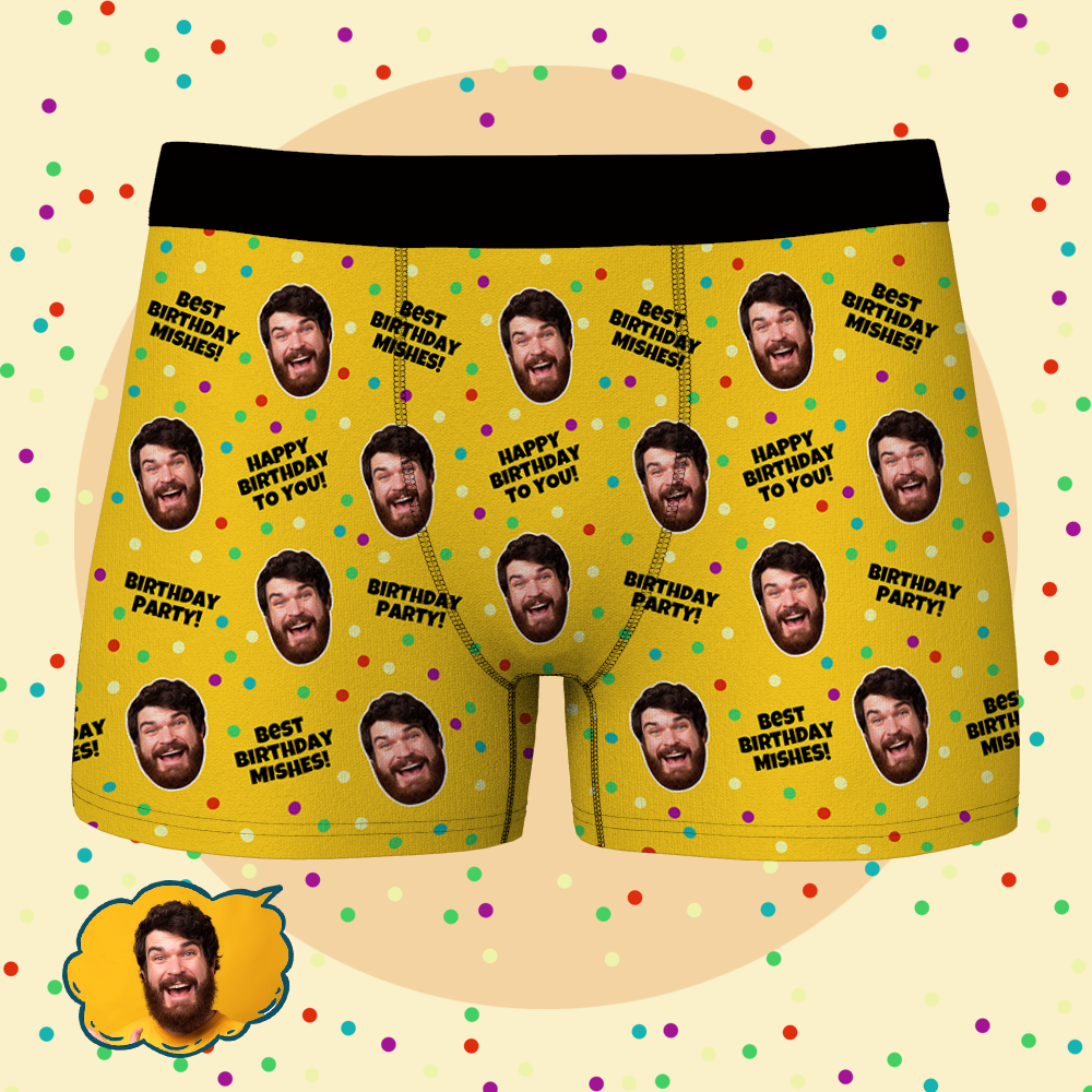 Custom Face Boxer Shorts Personalized Photo Boxer Shorts - Happy Birthday to You - FaceSocksUSA
