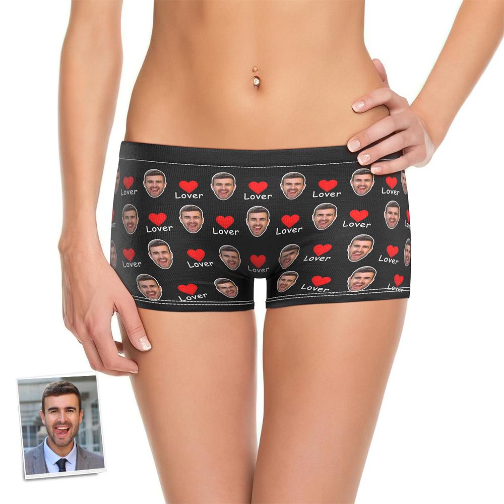 Custom Face Women's Boy Short Boyfriend Face Love Underwear Gifts For Her	 - FaceSocksUSA