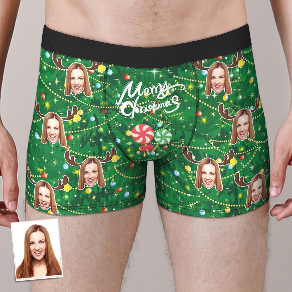 Custom Face Boxer Shorts Personalized Photo Boxer Shorts Christmas Gift - Elk antlers - FaceSocksUSA