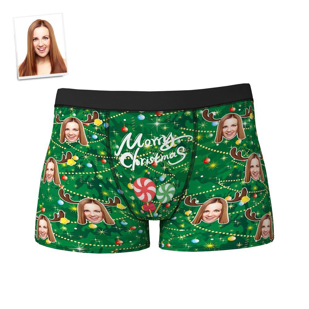 Custom Face Boxer Shorts Personalized Photo Boxer Shorts Christmas Gift - Elk antlers - FaceSocksUSA