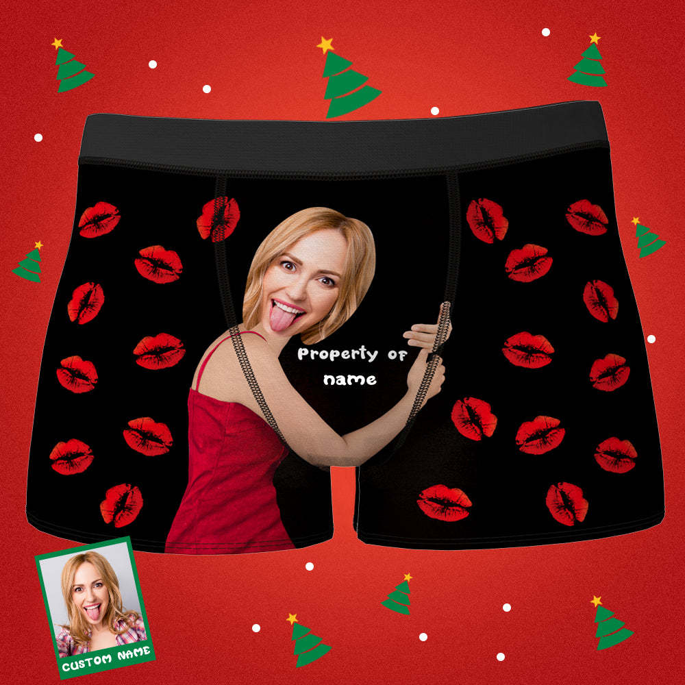 Custom Love Hug Property Of Name Boxers Personalized Face Boxers Briefs Gift For Him	 - FaceSocksUSA