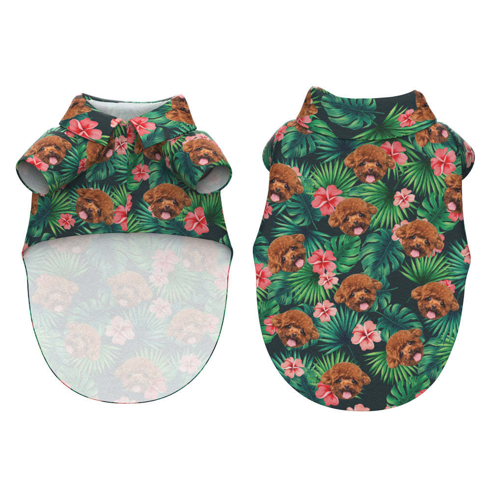 Custom Face Hawaiian Dog Shirt Personalized Dark Green Pet Beach Flowers Shirt Clothes Gift for Pets	 - FaceSocksUSA