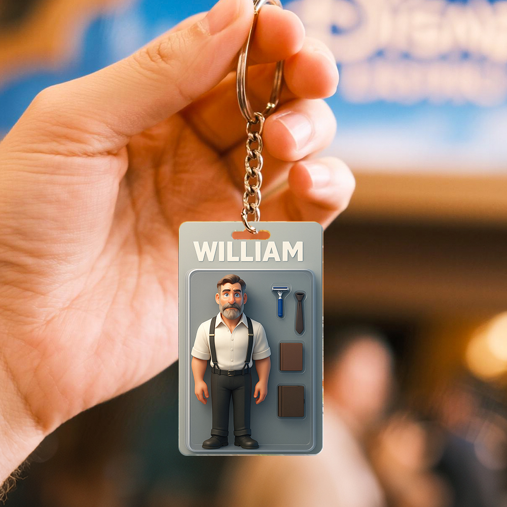 3D Effect Action Figure Pack Packaging Toy Box Style Art Gift Personalized Acrylic Keychain Gift for Dad Father's Day Gift