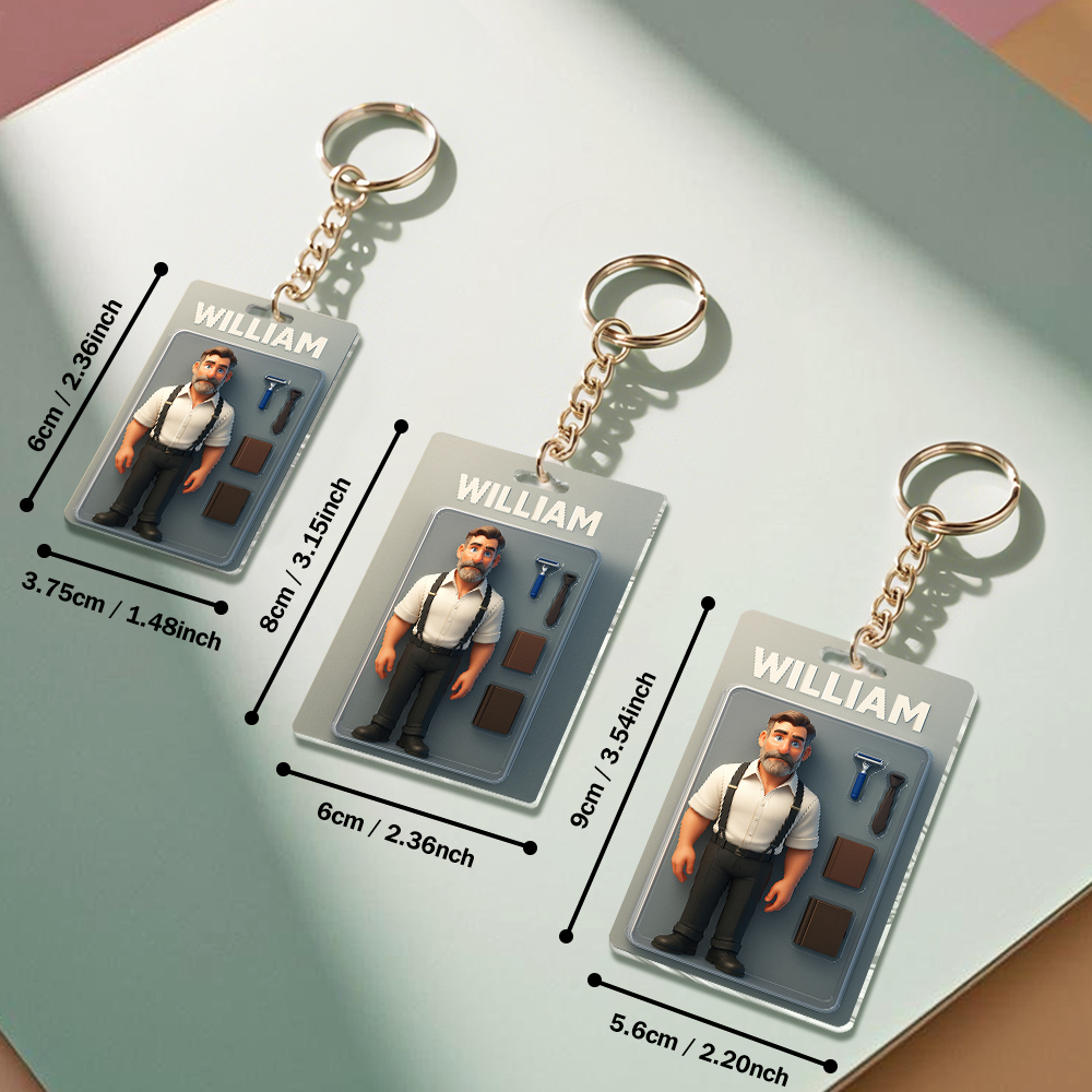 3D Effect Action Figure Pack Packaging Toy Box Style Art Gift Personalized Acrylic Keychain Gift for Dad Father's Day Gift