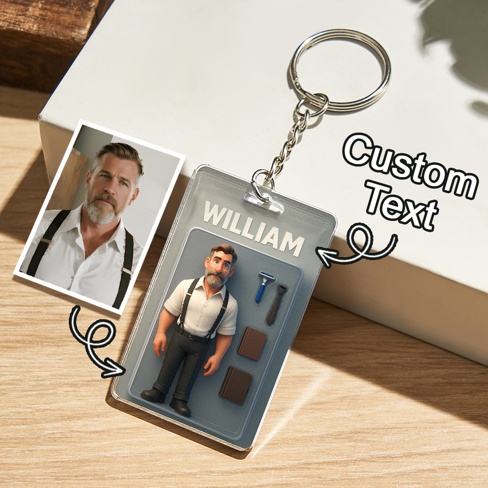 3D Effect Action Figure Pack Packaging Toy Box Style Art Gift Personalized Acrylic Keychain Gift for Dad Father's Day Gift