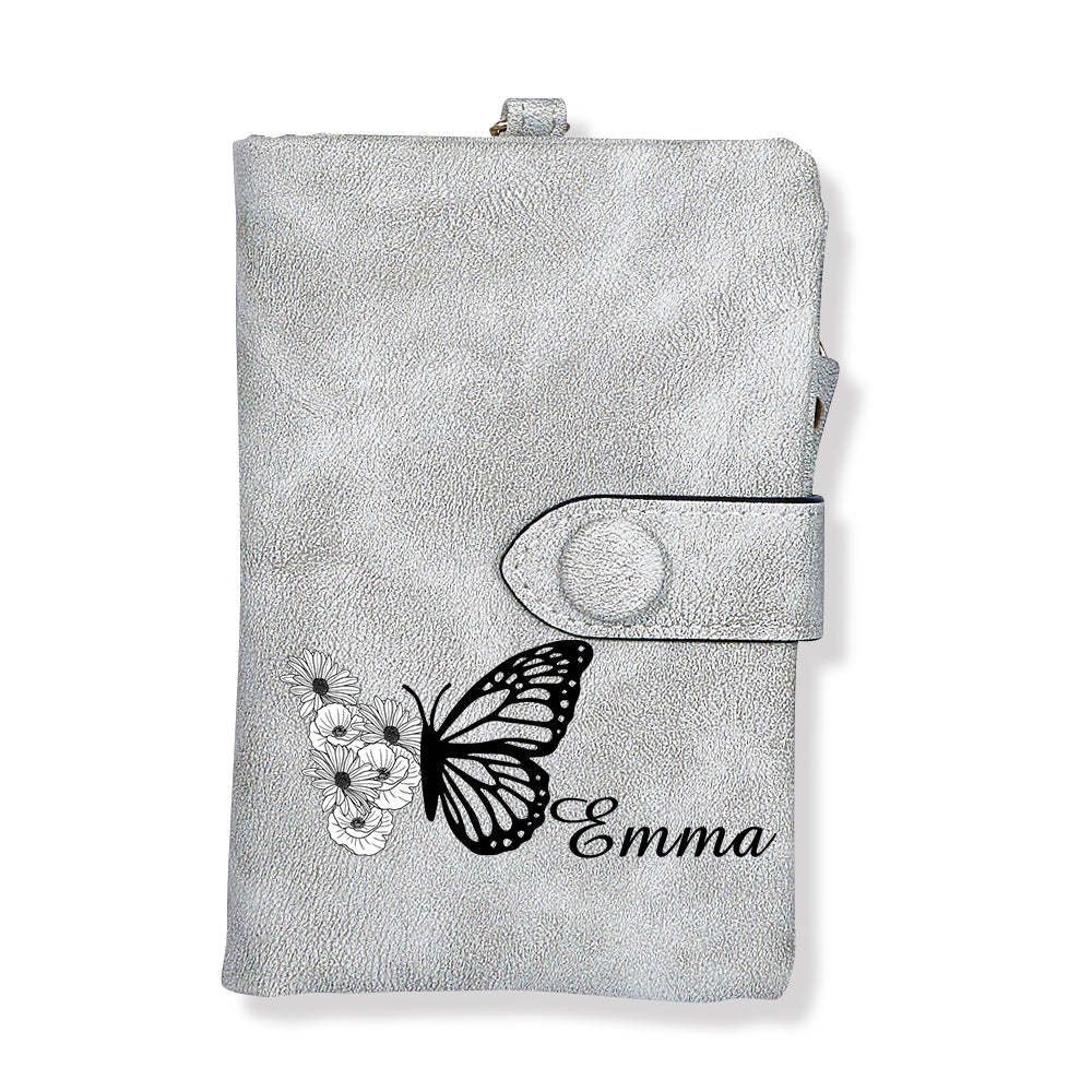Custom Tri-Fold Butterfly Birth Flower Leather Wallet with Coin Holder Personalized Mother's Day Gift for Woman	 - FaceSocksUSA