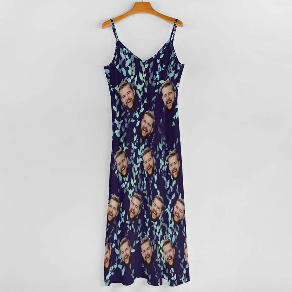 Custom Face Sling Long Dress Leaves - FaceSocksUSA