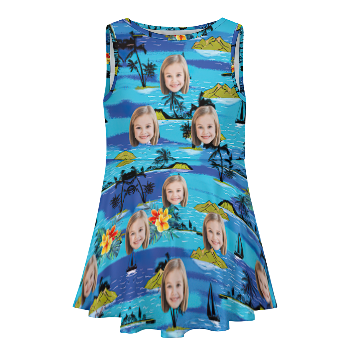 Custom Face Dress Personalized Summer Hawaiian Girls'Dresses Holiday Style - FaceSocksUsa