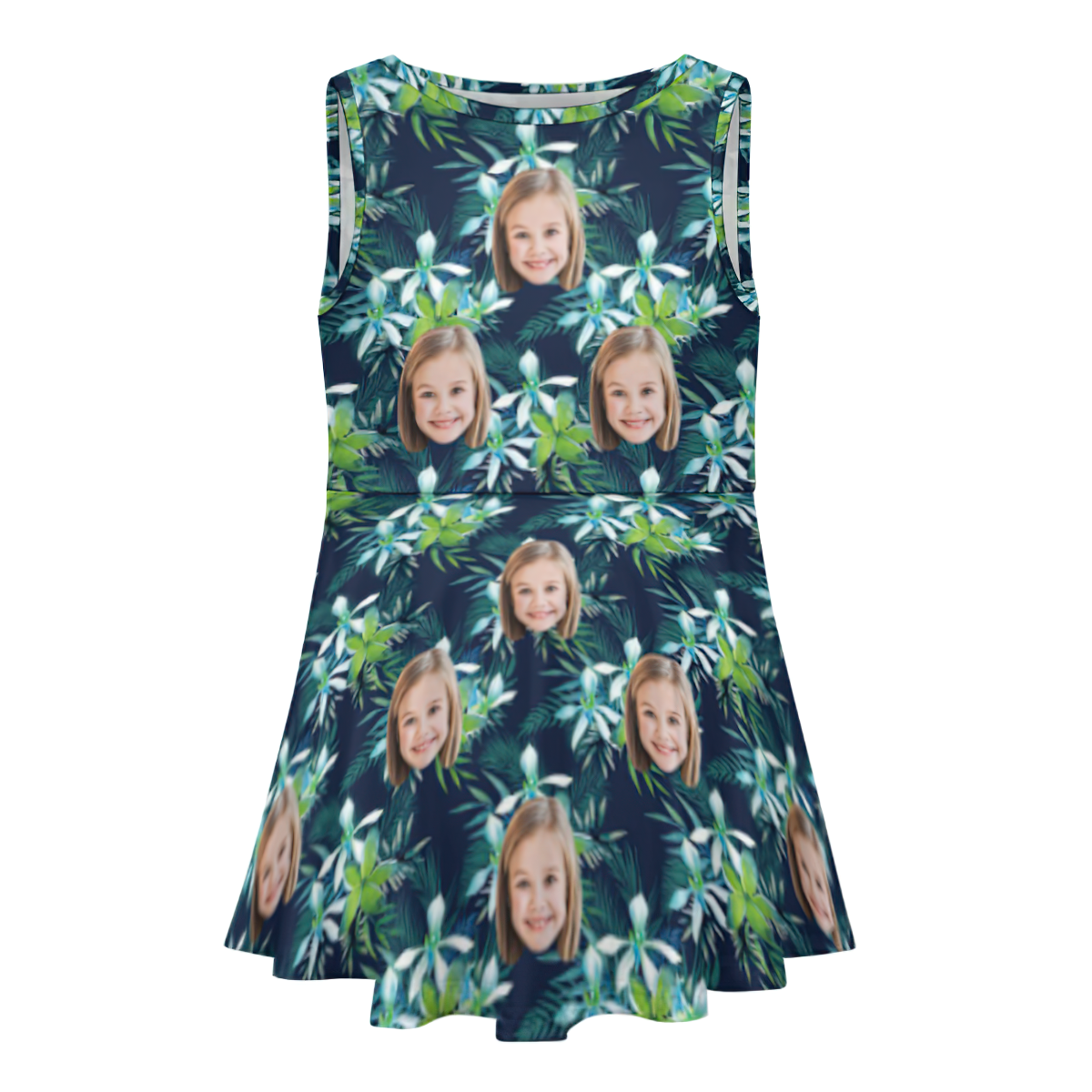 Custom Face Dress Personalized Summer Hawaiian Girls'Dresses Big Flower for Kids - FaceSocksUsa