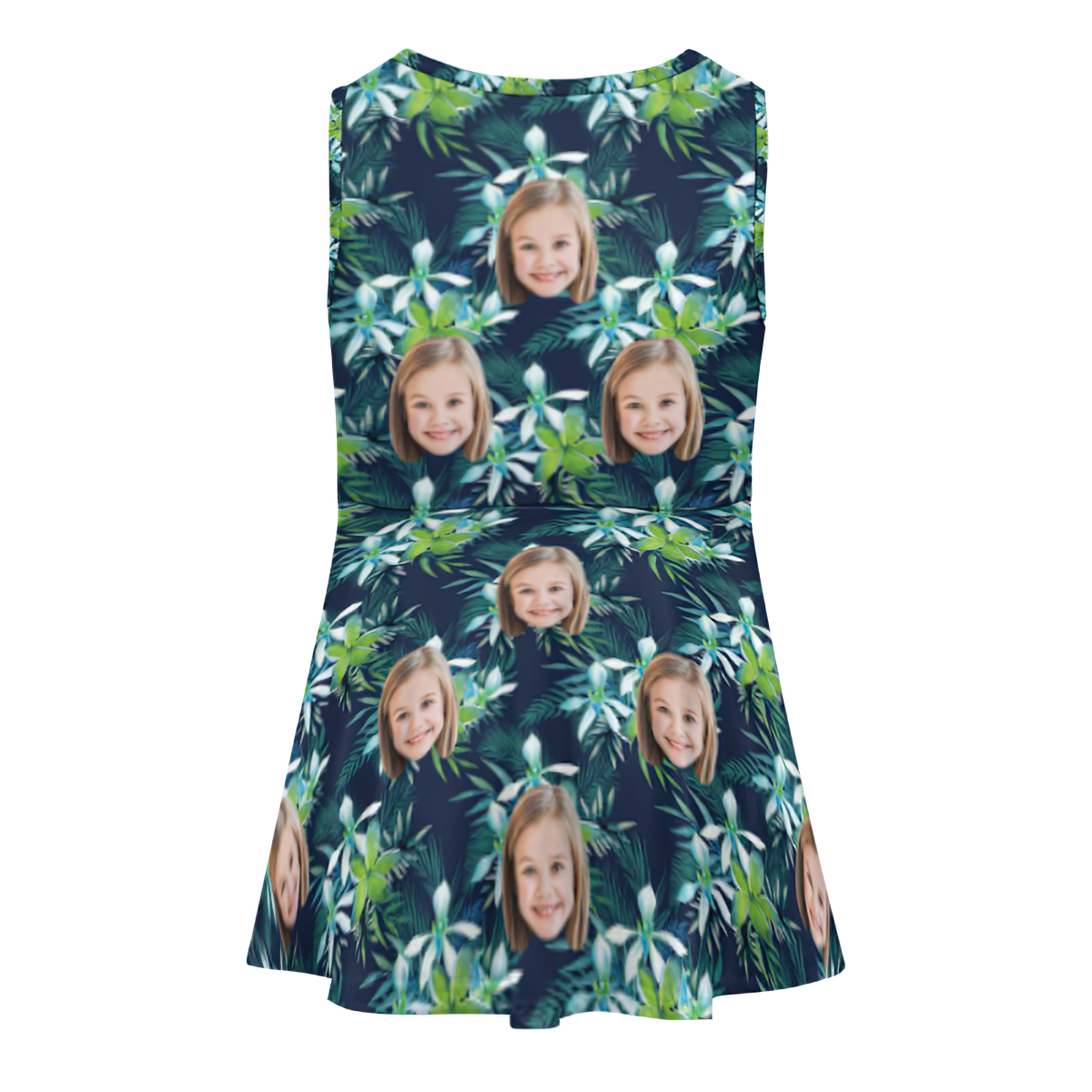 Custom Face Dress Personalized Summer Hawaiian Girls'Dresses Big Flower for Kids - FaceSocksUsa