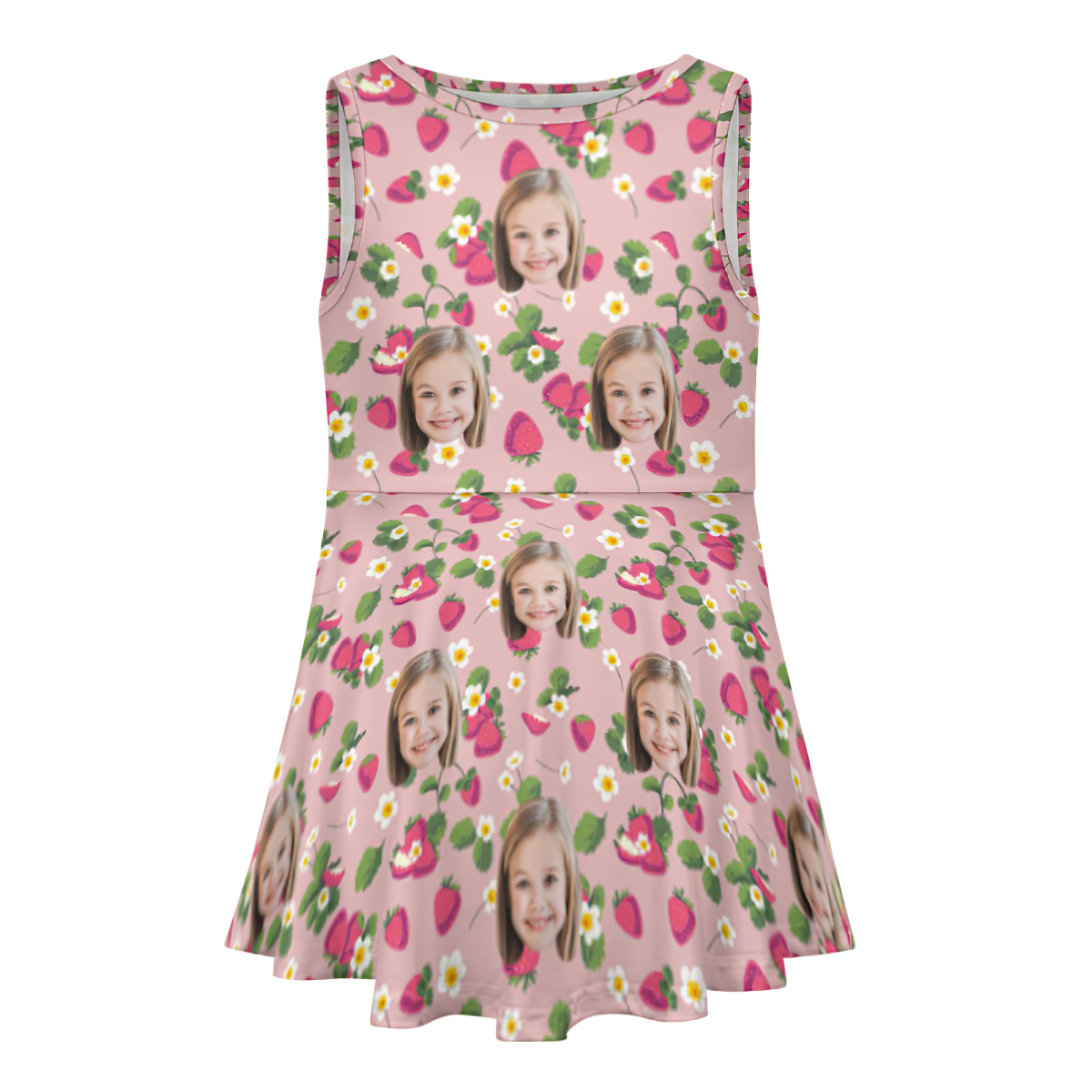 Custom Face Dress Personalized Summer Hawaiian Girls' Pink Dresses Sweet Strawberry - FaceSocksUsa