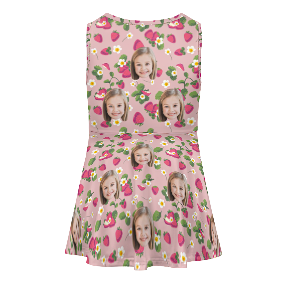 Custom Face Dress Personalized Summer Hawaiian Girls' Pink Dresses Sweet Strawberry - FaceSocksUsa