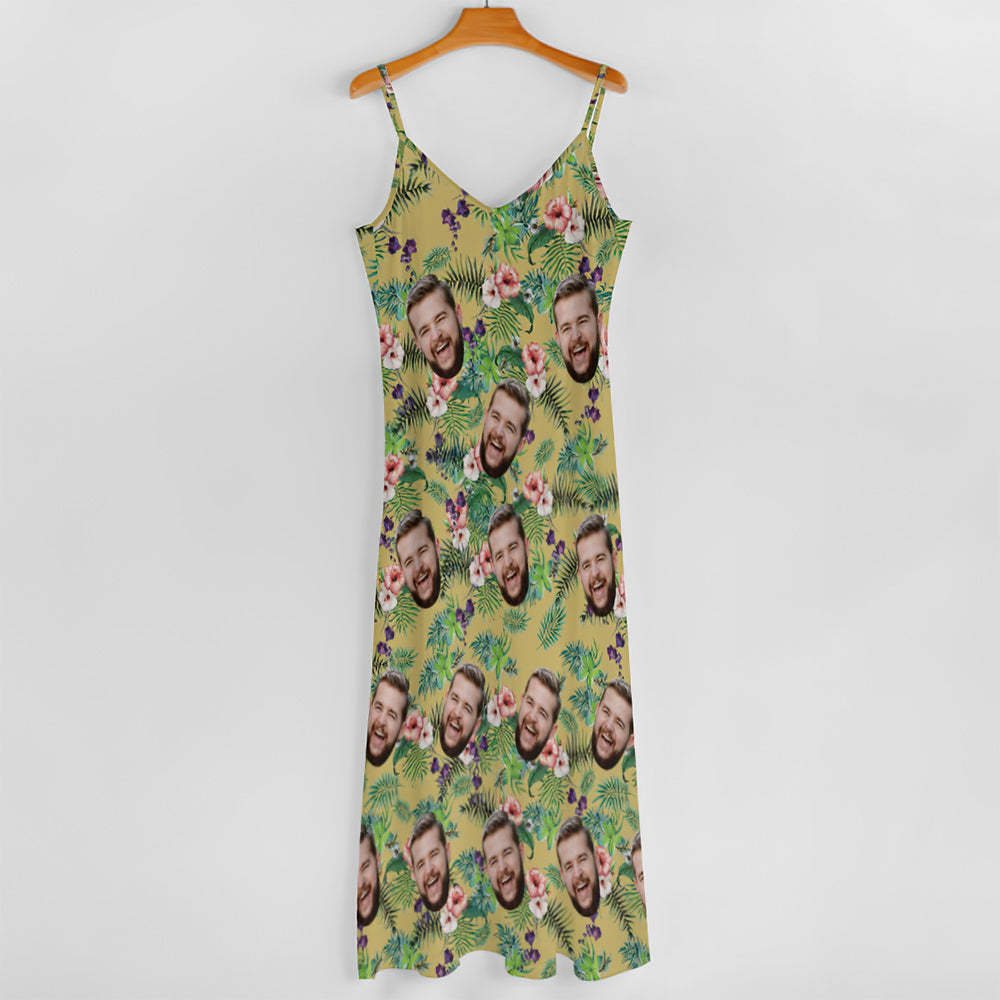 Custom Face Sling Long Dress Flowers - FaceSocksUSA