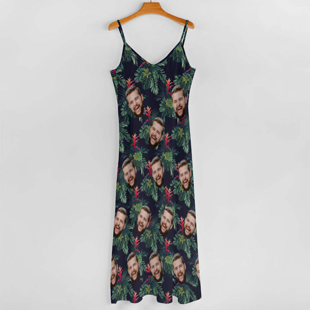 Custom Face Sling Hawaiian Style Long Dress Bromelia	 - FaceSocksUSA