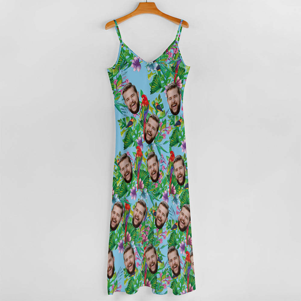 Custom Face Sling Hawaiian Style Long Dress Colorful Parrot - FaceSocksUSA
