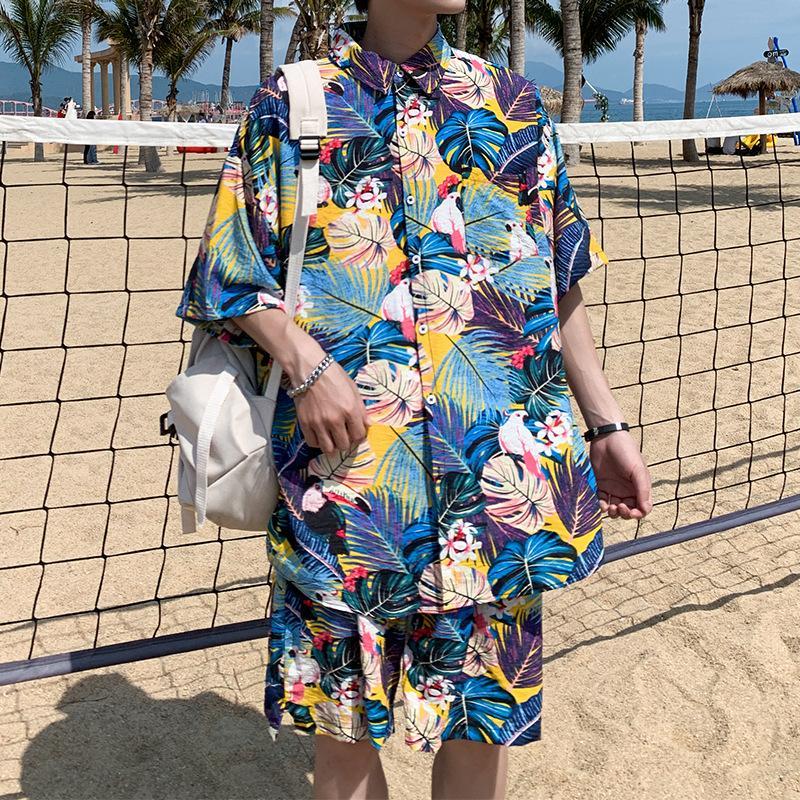 Hawaiian Shirts Print Leaves and Birds Aloha Beach Shirts For Men - FaceSocksUSA
