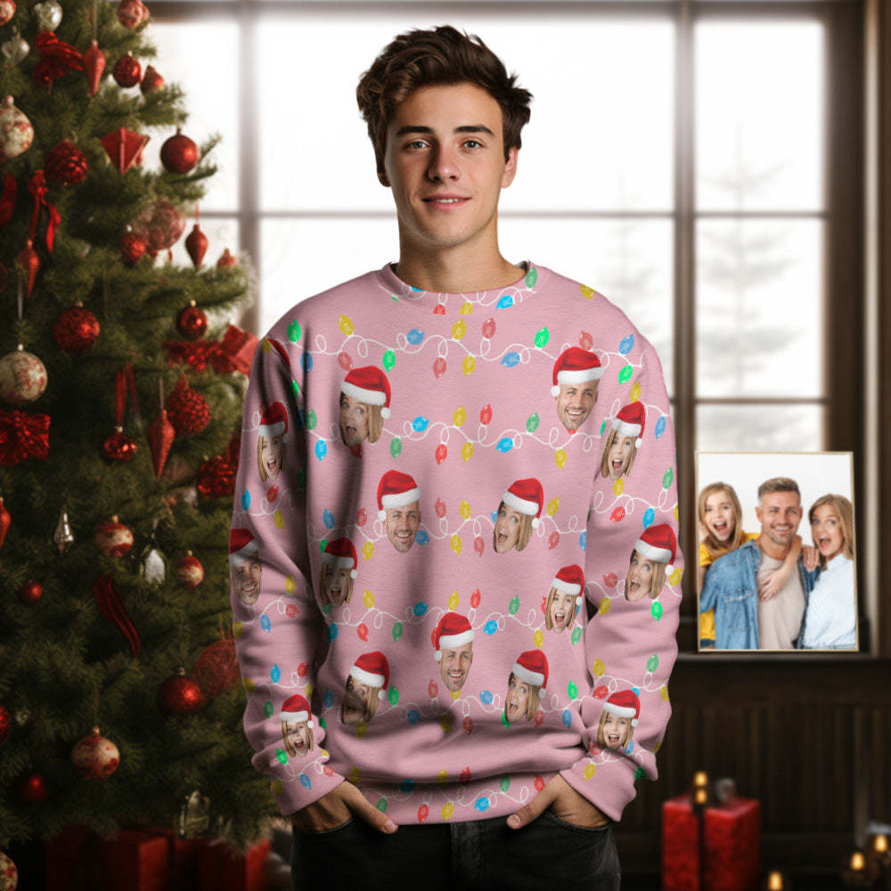 Custom Face Men's Round Neck Sweater Photo Christmas Family Xmas Leds Sweaters	 - FaceSocksUSA