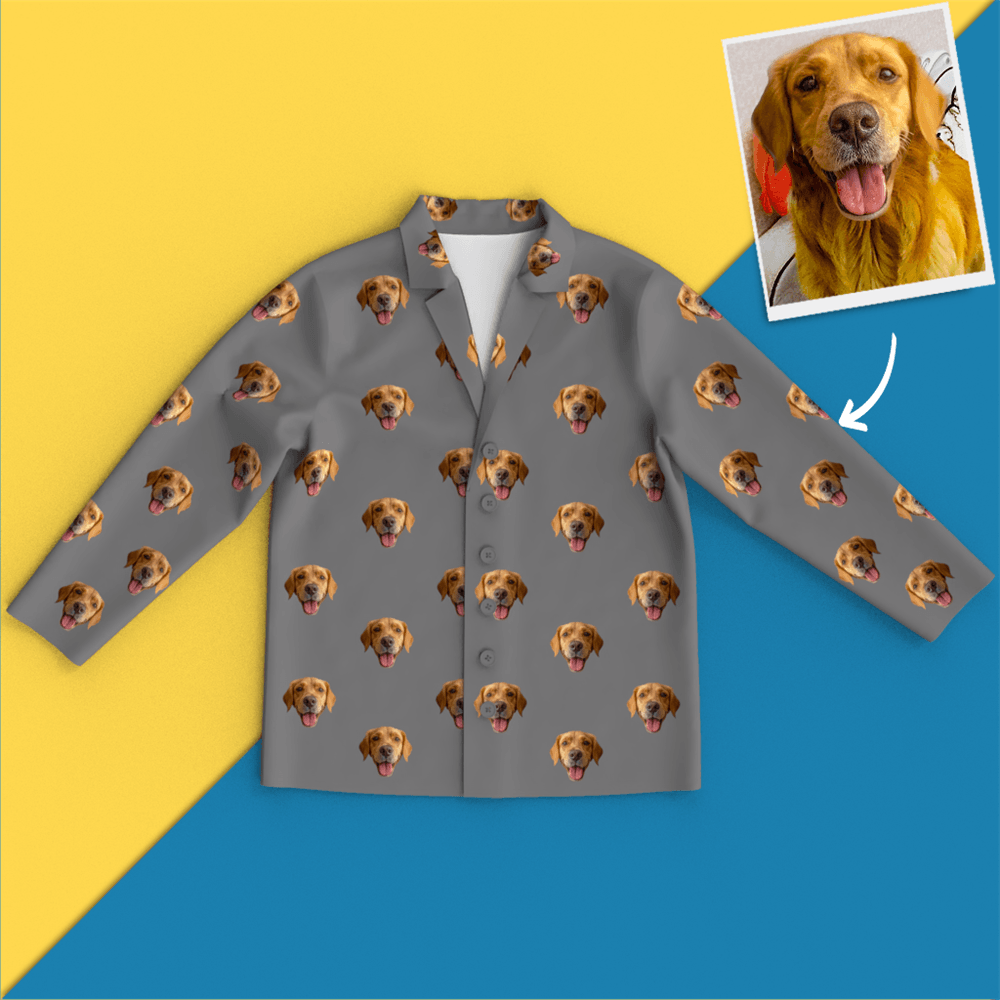 Custom Dog Face On Pajamas Shirt, Grey