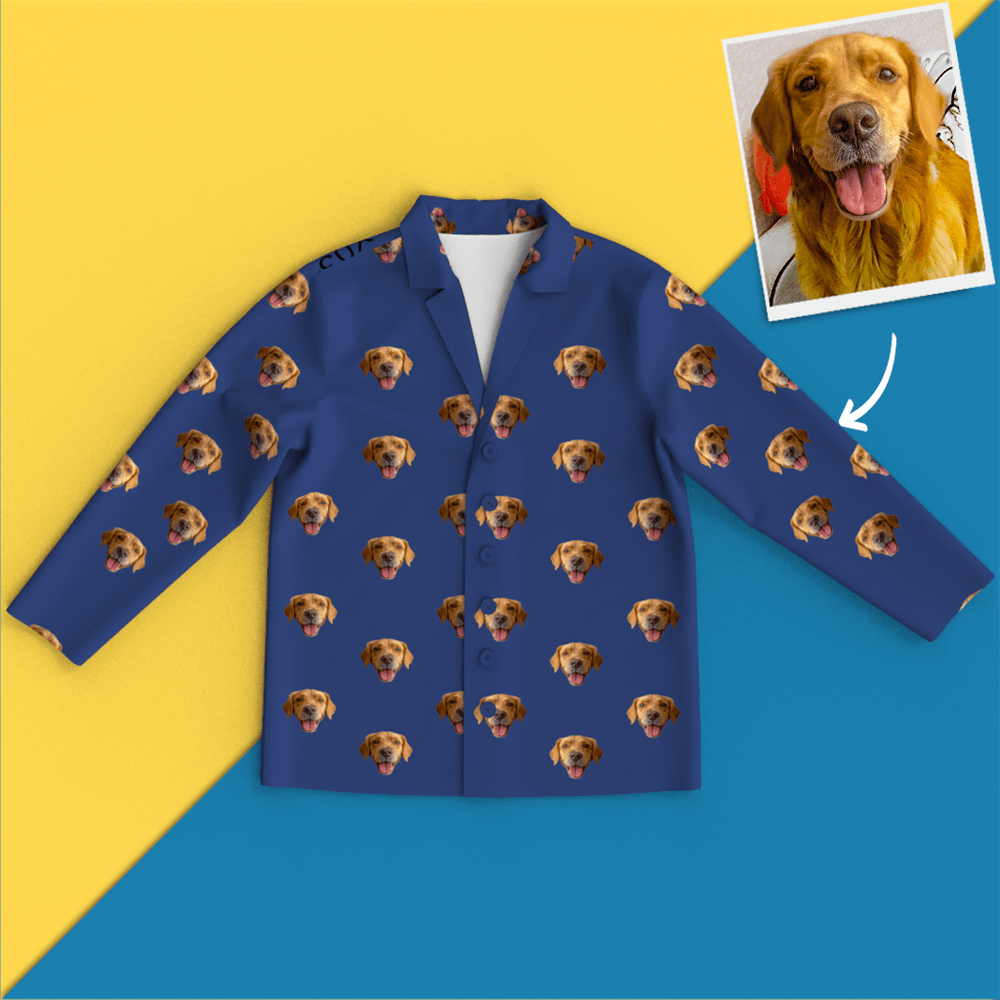 Custom Dog Face On Pajamas Shirt, Smoky Blue