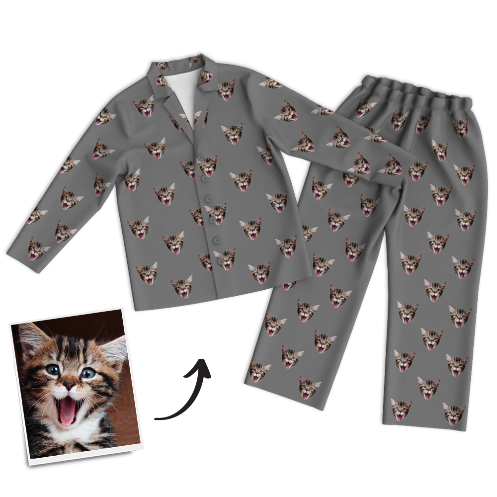 Custom Photo Long Sleeve Pajamas Sleepwear Nightwear - FaceSocksUSA