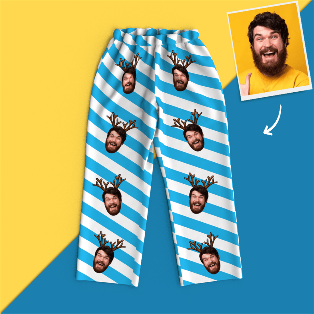 Christmas Antlers Custom Face Black And White Pajamas	 - FaceSocksUSA