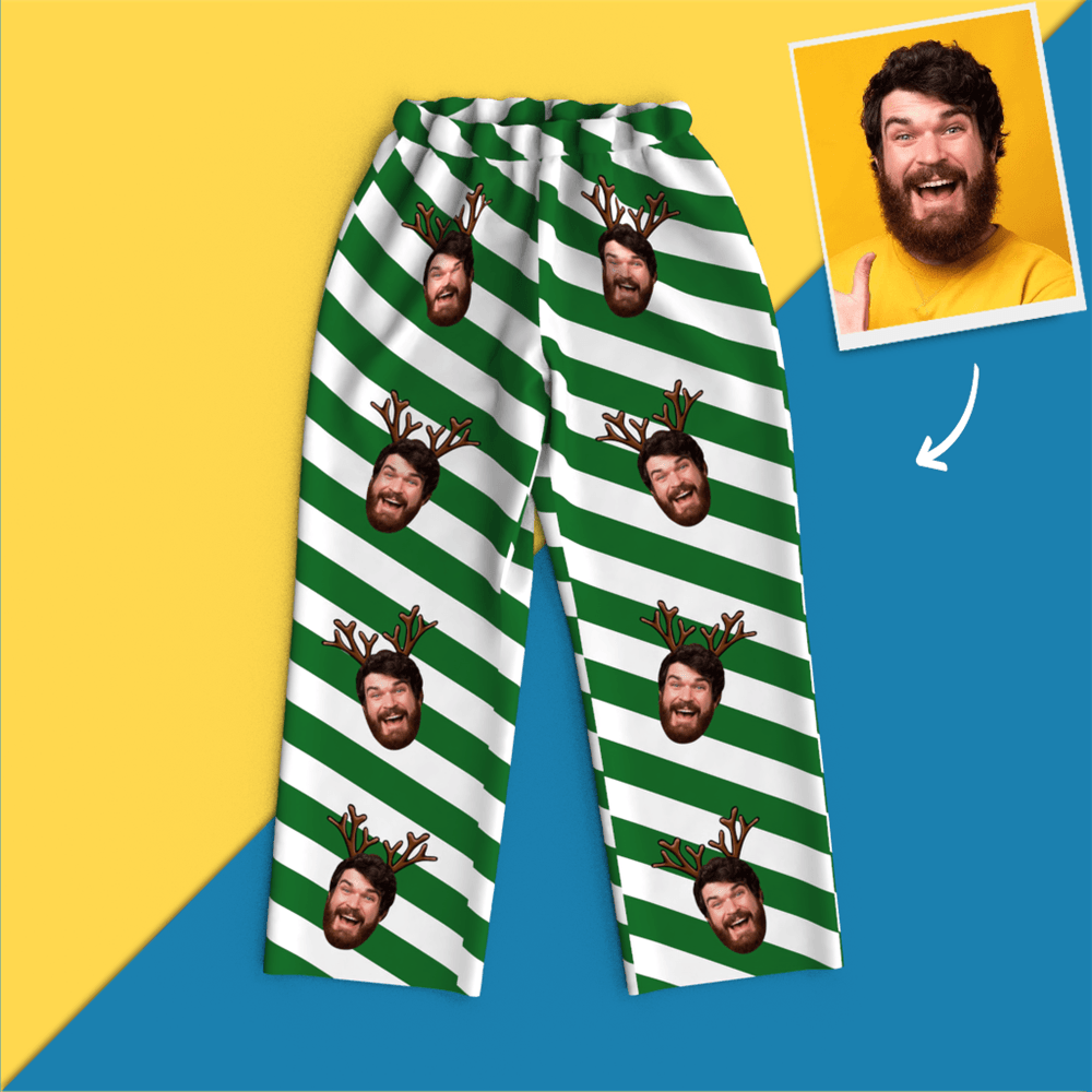 Christmas Antlers Custom Face Black And White Pajamas	 - FaceSocksUSA