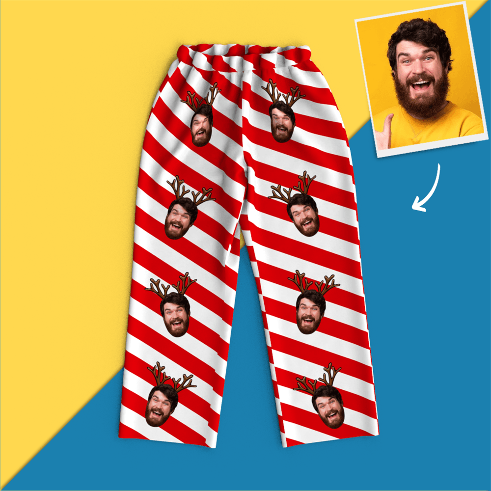 Christmas Antlers Custom Face Black And White Pajamas	 - FaceSocksUSA