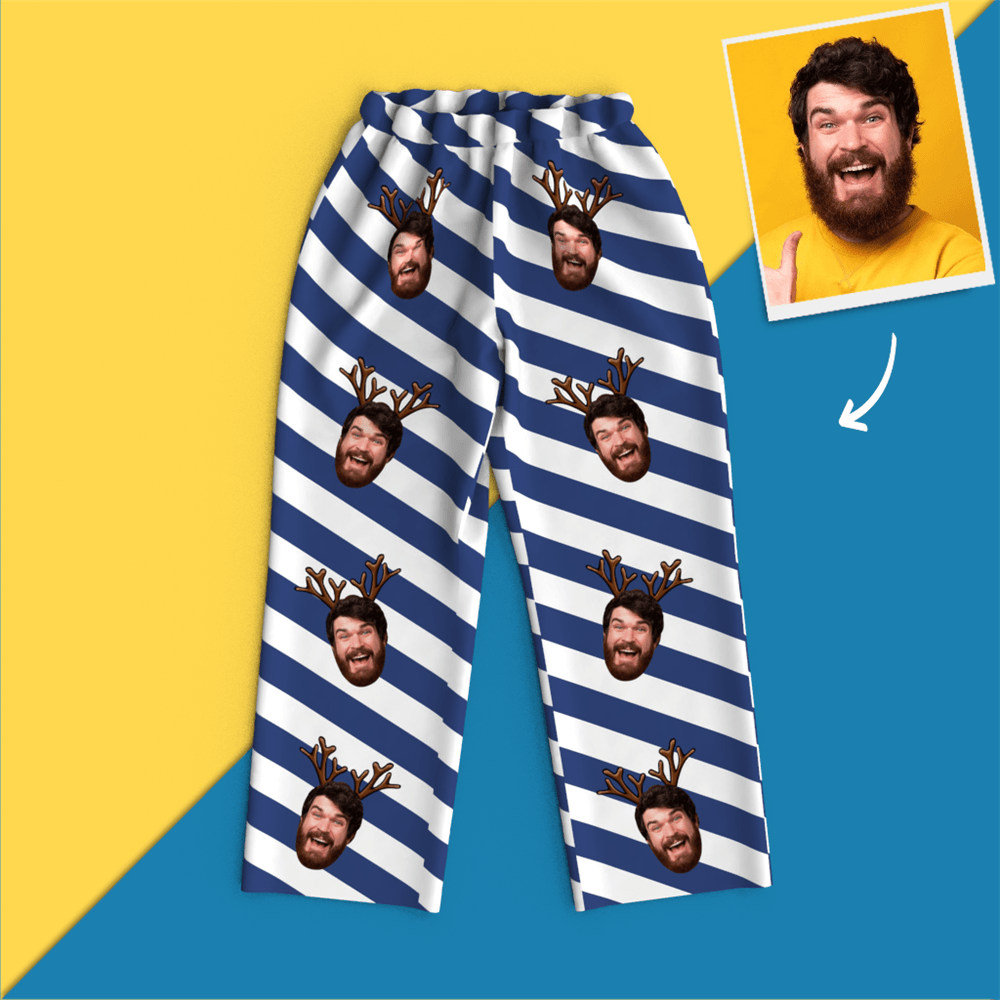 Christmas Antlers Custom Face Black And White Pajamas	 - FaceSocksUSA