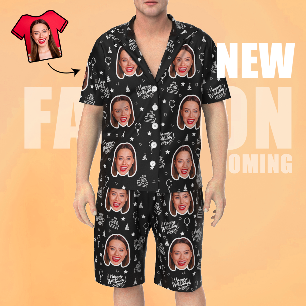 Custom Face Short Sleeve Pajamas Unique Birthday Photo Gift For Best Friend - FaceSocksUSA