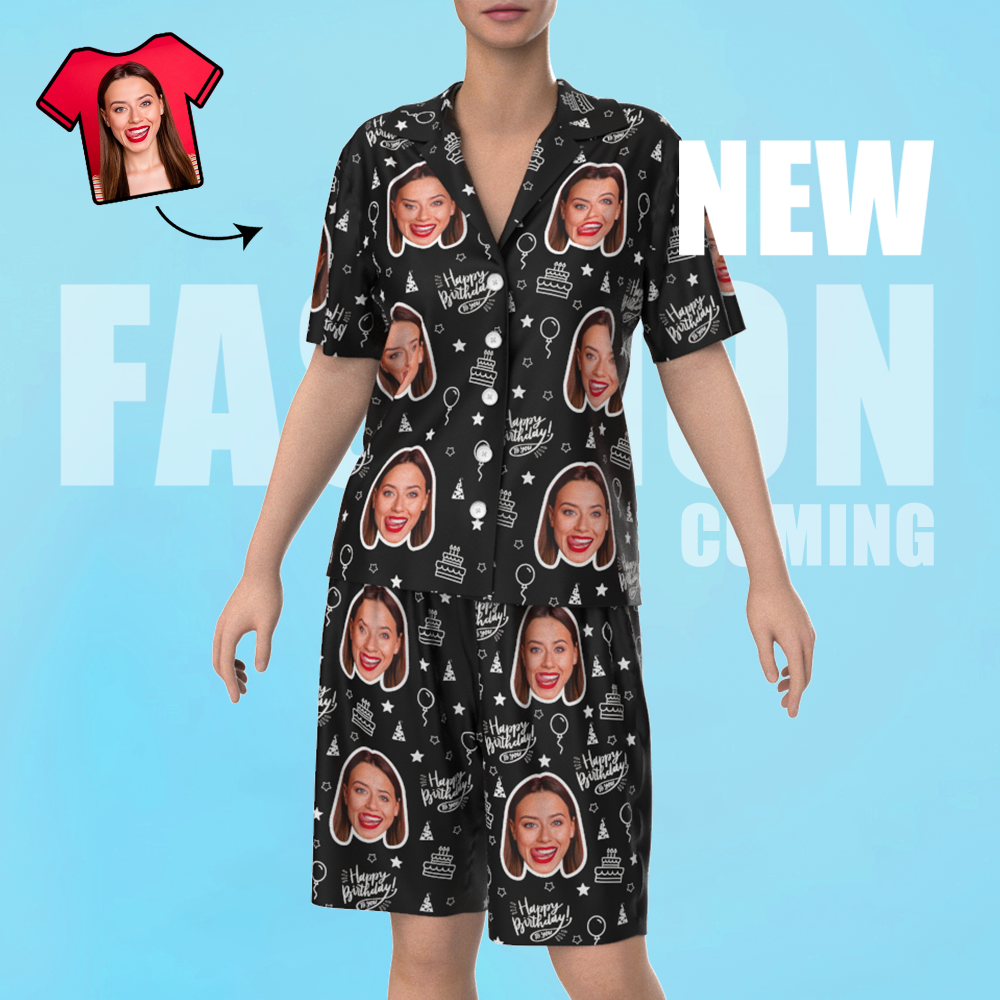 Custom Face Short Sleeve Pajamas Unique Birthday Photo Gift For Best Friend - FaceSocksUSA