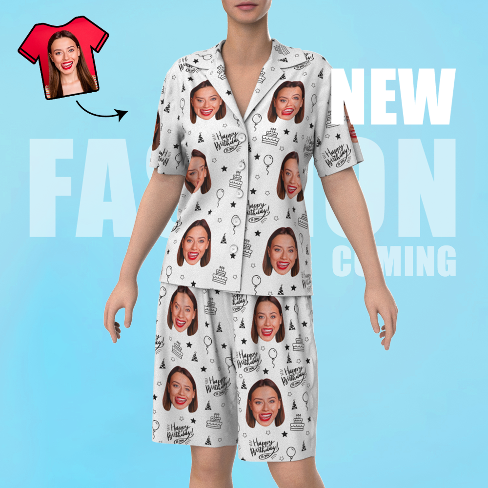 Custom Face Short Sleeve Pajamas Unique Birthday Photo Gift For Best Friend - FaceSocksUSA