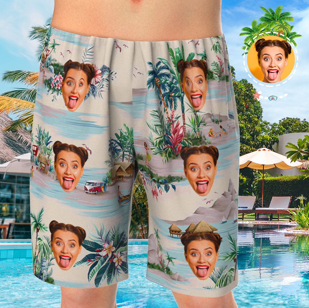 Custom Face On Pajamas Set, Short Sleeve Sleepwear, Button-Down Nightwear - Landscape Pattern-FaceSocksUSA