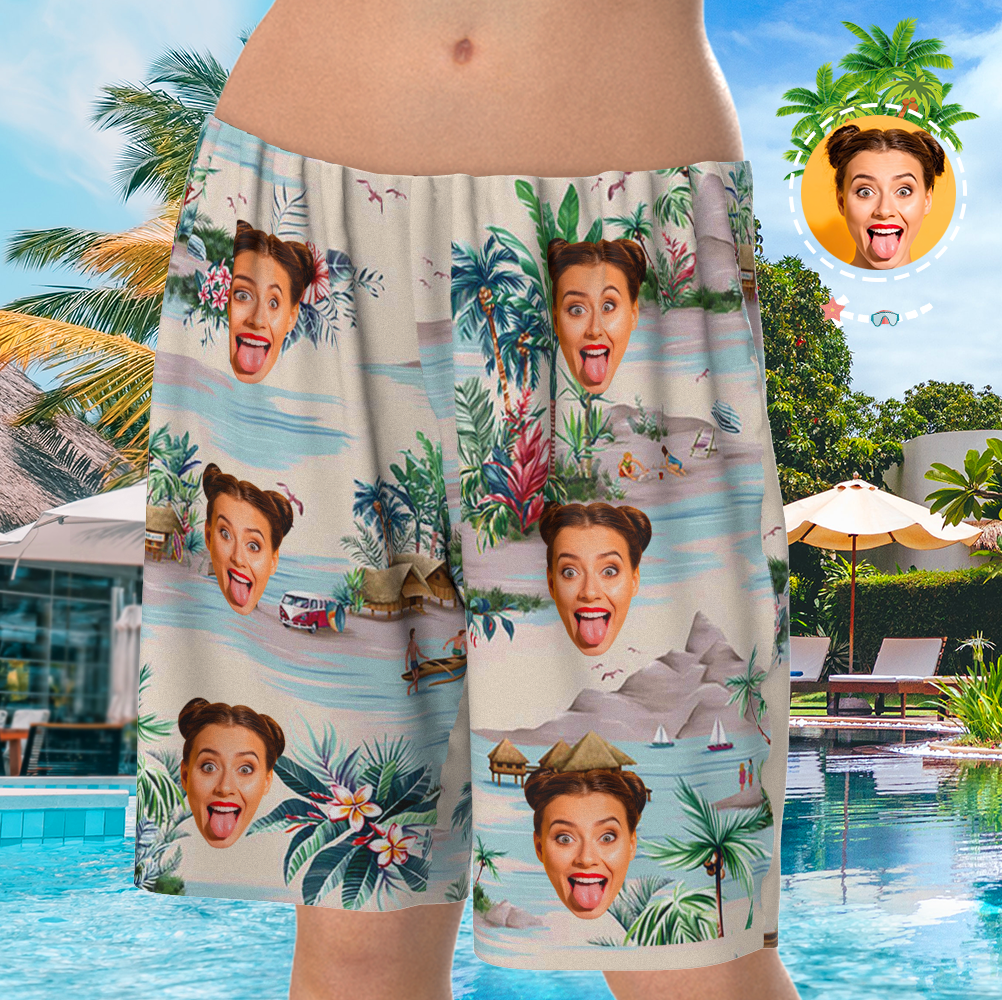 Custom Face On Pajamas Set, Short Sleeve Sleepwear, Button-Down Nightwear - Landscape Pattern-FaceSocksUSA
