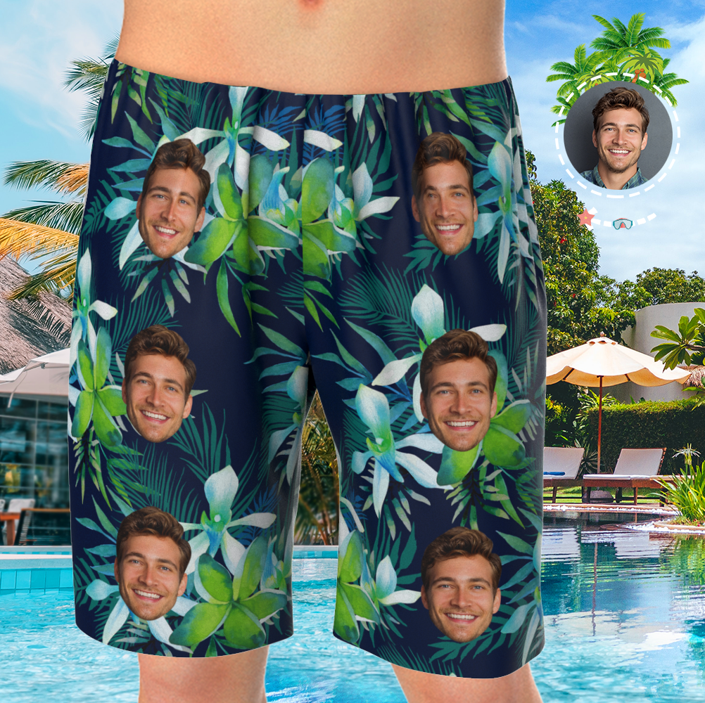 Custom Face On Pajamas Set, Short Sleeve Sleepwear, Button-Down Nightwear - Leaves-FaceSocksUSA