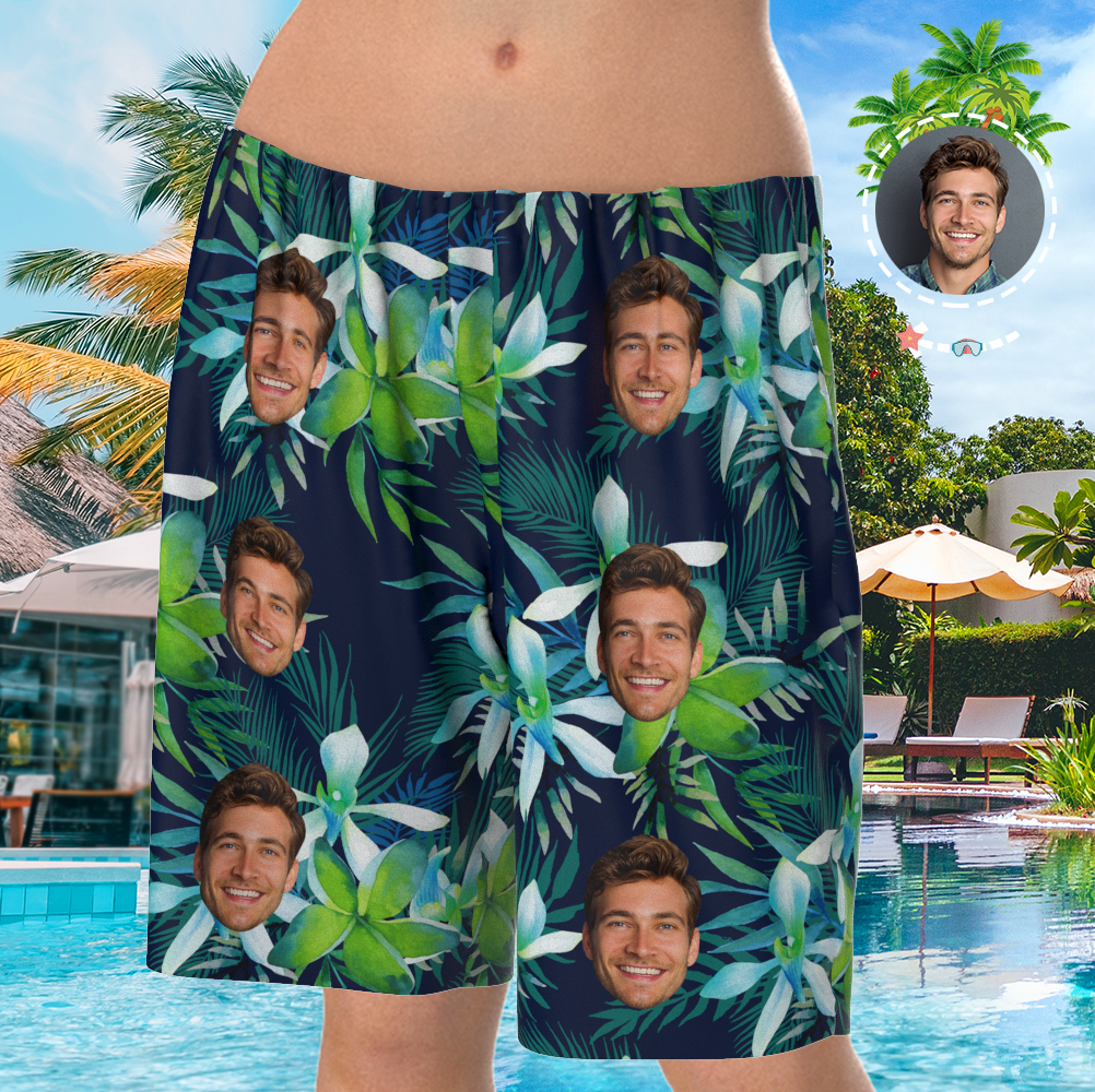 Custom Face On Pajamas Set, Short Sleeve Sleepwear, Button-Down Nightwear - Leaves-FaceSocksUSA