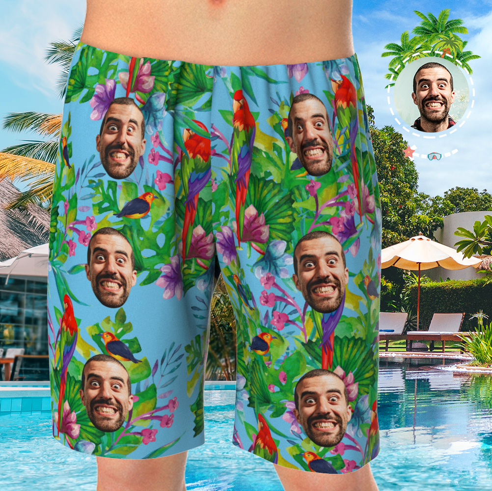 Custom Face On Pajamas Set, Short Sleeve Sleepwear, Button-Down Nightwear - Parrot-FaceSocksUSA