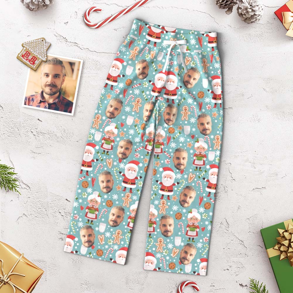 Custom Face Pants Ladie's Loose Wide-leg Pajama Pants Santa Claus and Mrs. Claus Merry Christmas	 - FaceSocksUSA
