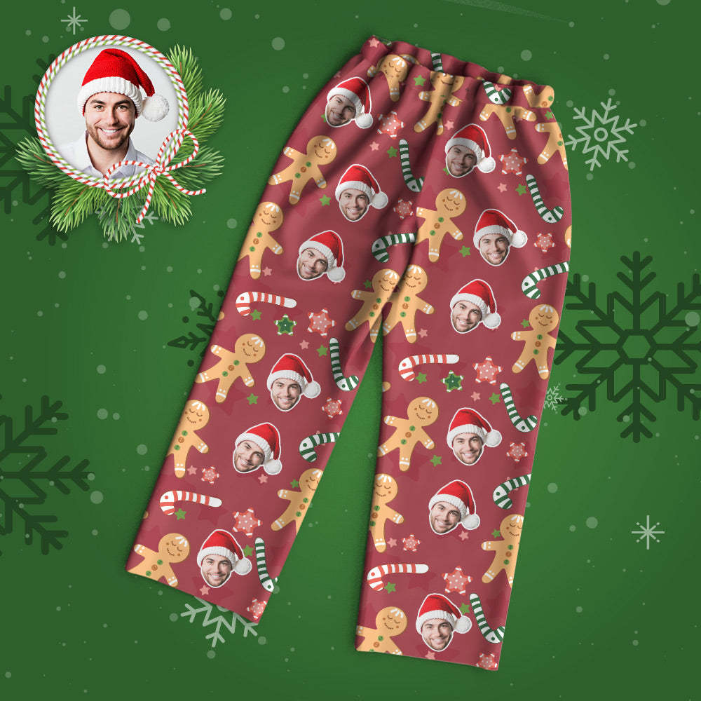 Custom Face Pajama Personalized Red Photo Pajamas Cute Gingerbread Man Christmas Gifts - FaceSocksUSA
