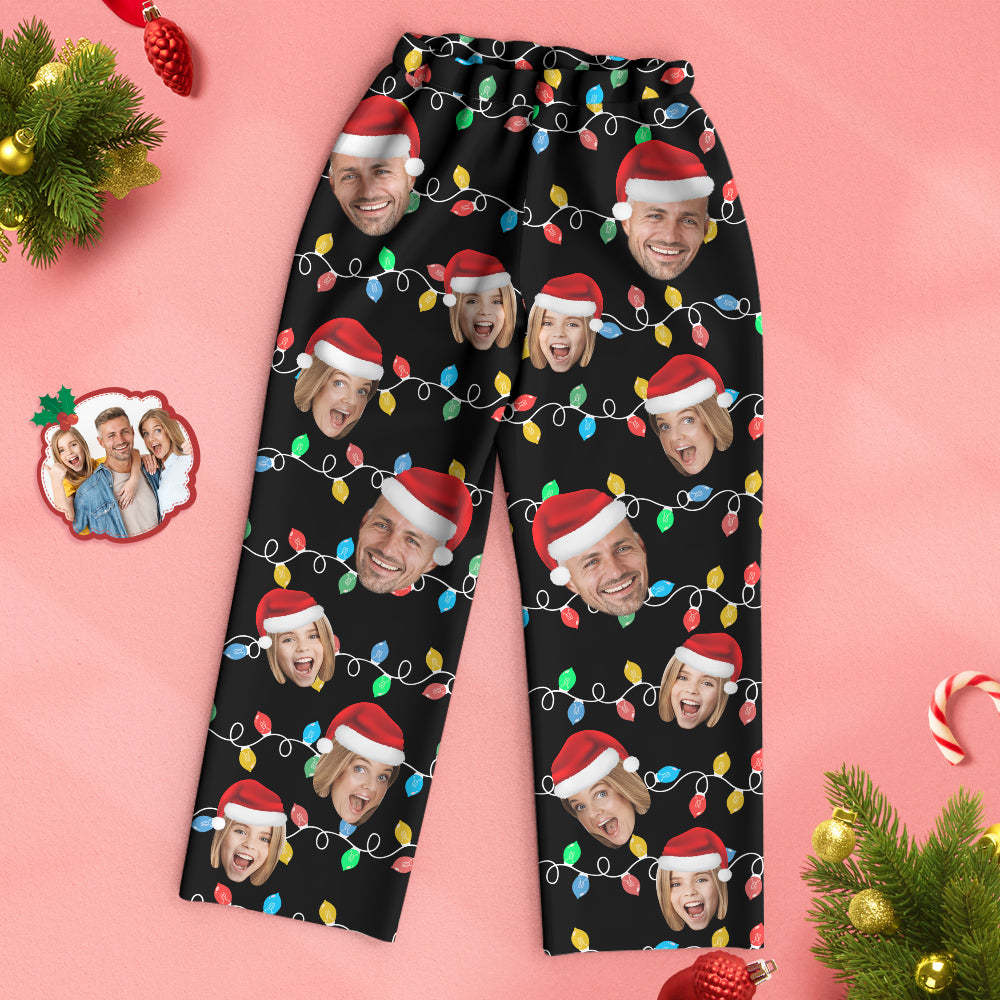 Custom Face Pajama Personalized Photo Christmas Family Xmas Leds Pajamas - FaceSocksUSA