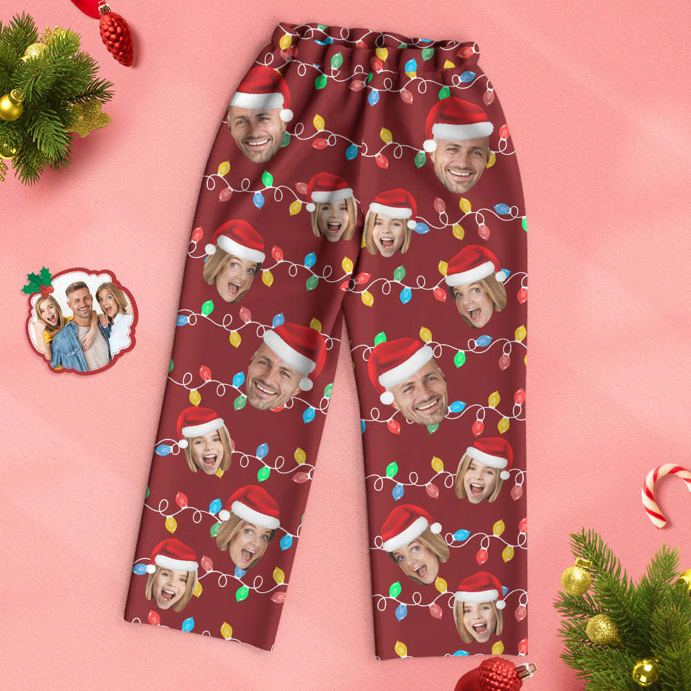 Custom Face Pajama Personalized Photo Christmas Family Xmas Leds Pajamas - FaceSocksUSA