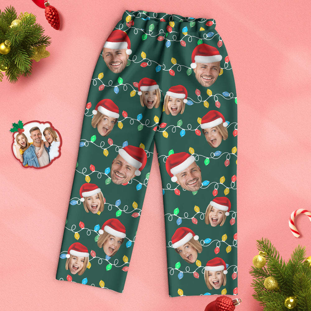 Custom Face Pajama Personalized Photo Christmas Family Xmas Leds Pajamas - FaceSocksUSA